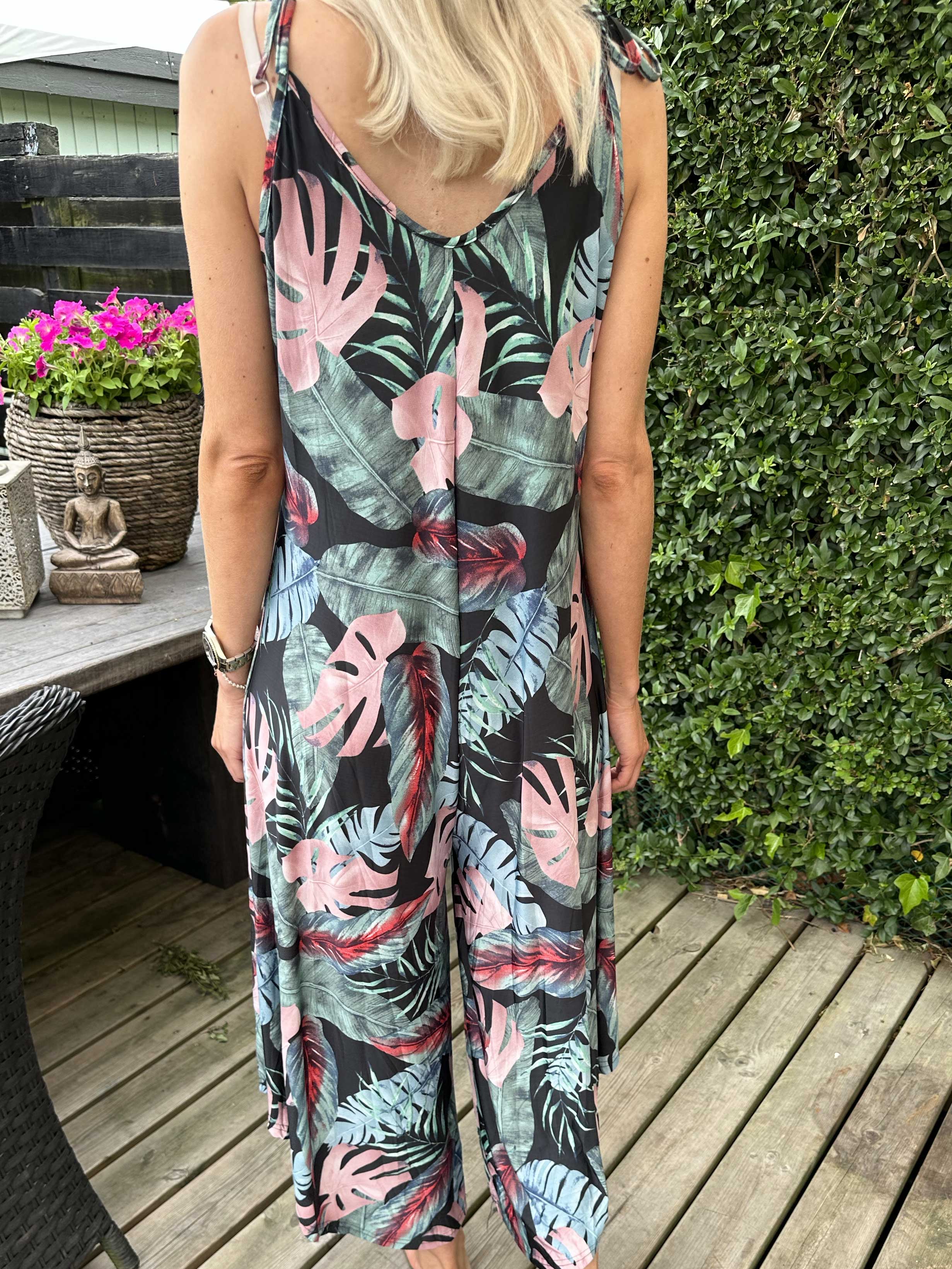 Safira Multi Leaf - Stretchig byxdress med vida ben